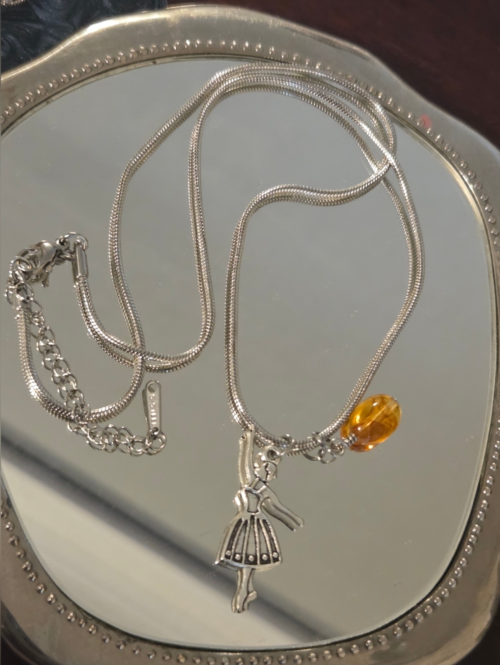 Silver Ballet Dancer Pendant Necklace with Amber Accent